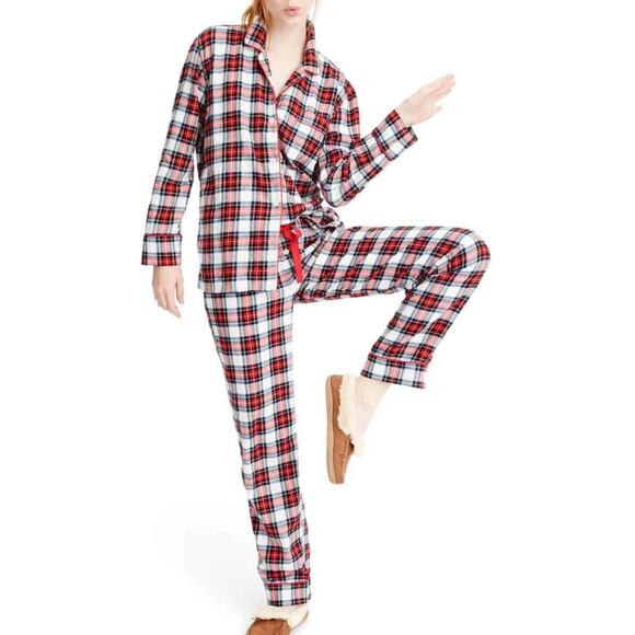 J. Crew Plaid Flannel Pajama White-Out‎ Plaid Red Multi Size XS - Picture 2 of 12